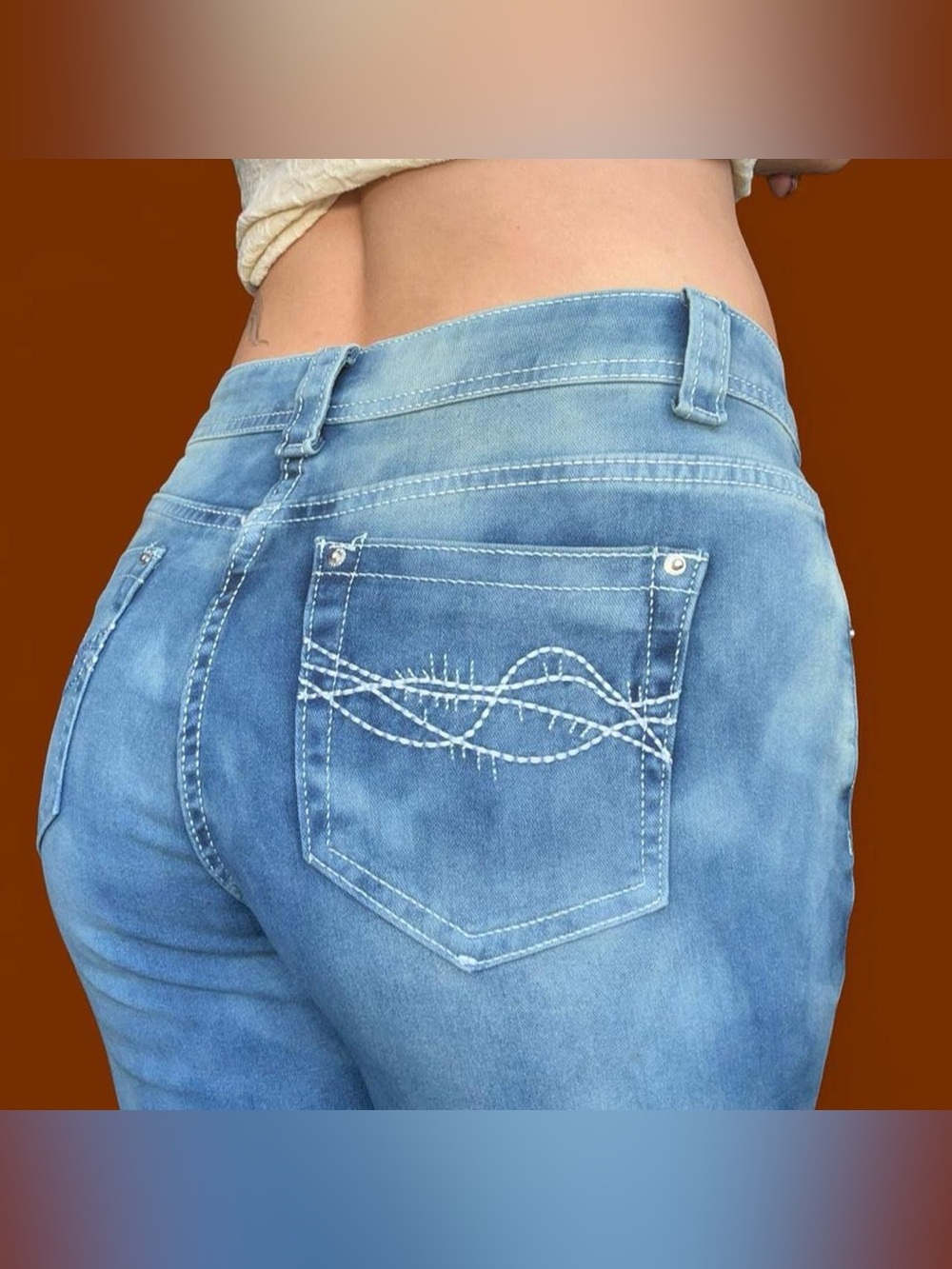 SHEIN Light Blue High-Rise Embroidered Back Pocket Jeans